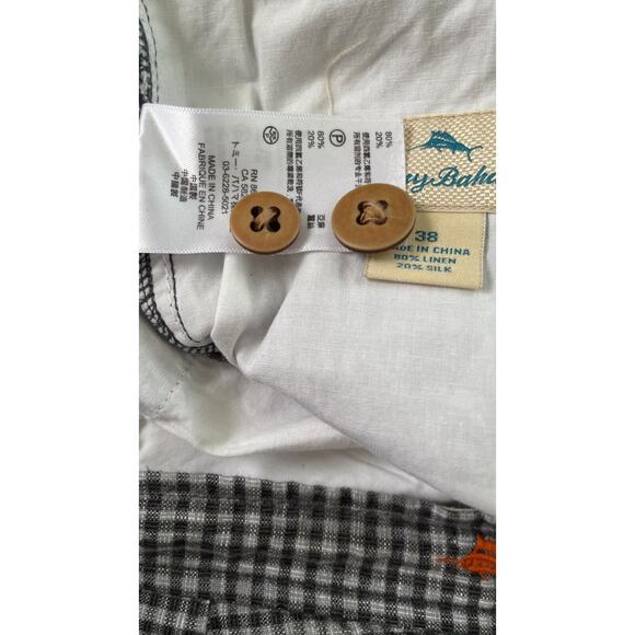 TOMMY BAHAMA Paradise Nation Checked Shorts Mens 38 Gray Black Linen Silk - Picture 5 of 8
